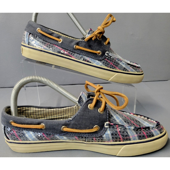 Sperry Top-Sider Shoes Loafers Womens 8M Sequin Blue Pink Plaid Flats #9447806 - Picture 7 of 13